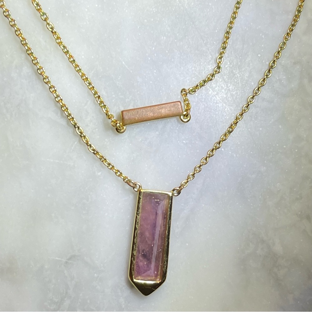 Stella & Dot amethyst spear necklace - 3 looks in 1 necklace, gold tone chains